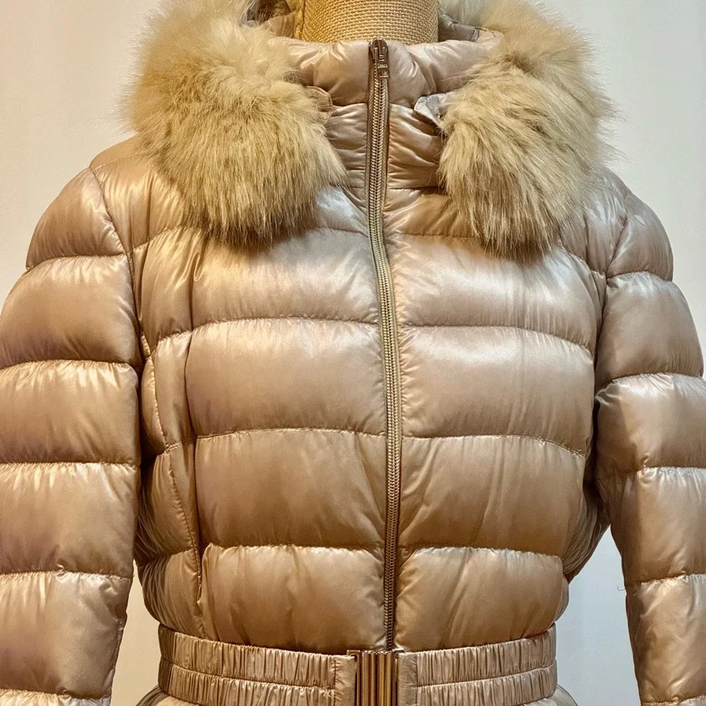 Herno Shimmering Gold Puffer Jacket with detachable Fox Fur Collar - Picture 6 of 16